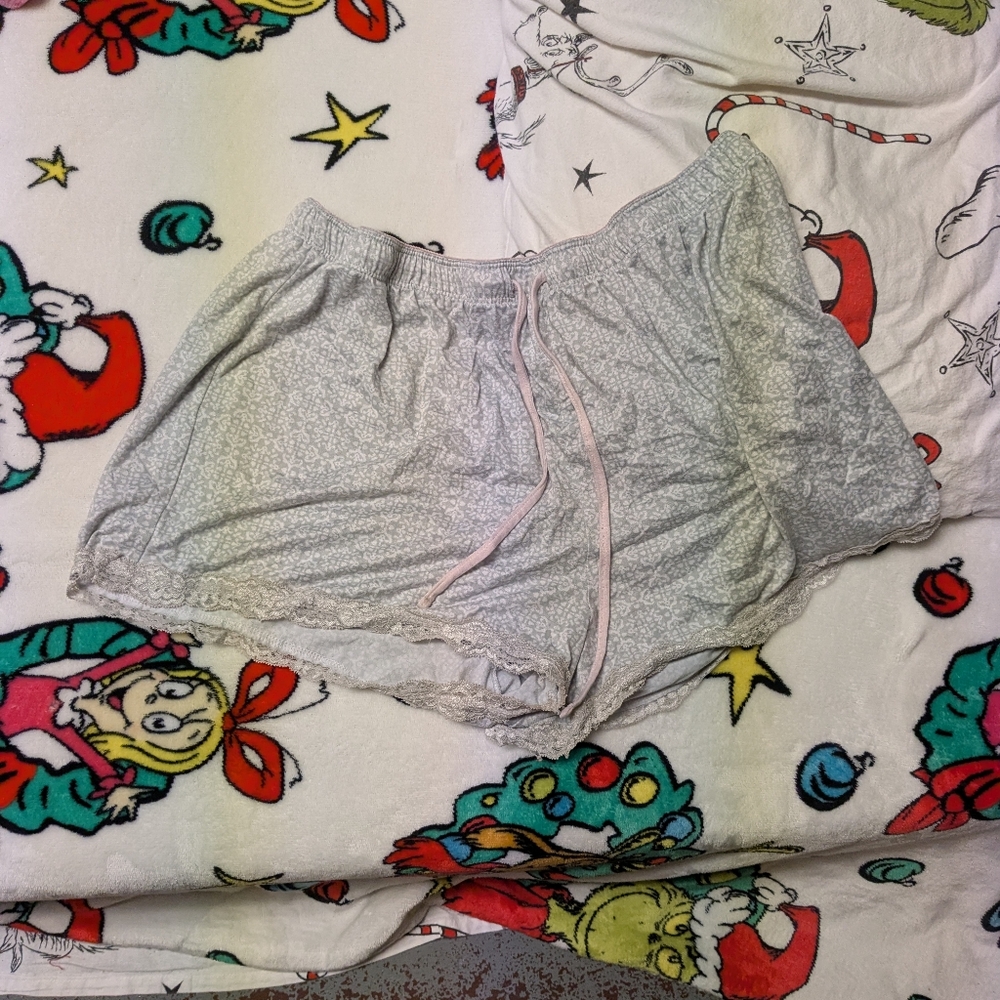 Women's Gray Lace Trim Sleep Shorts